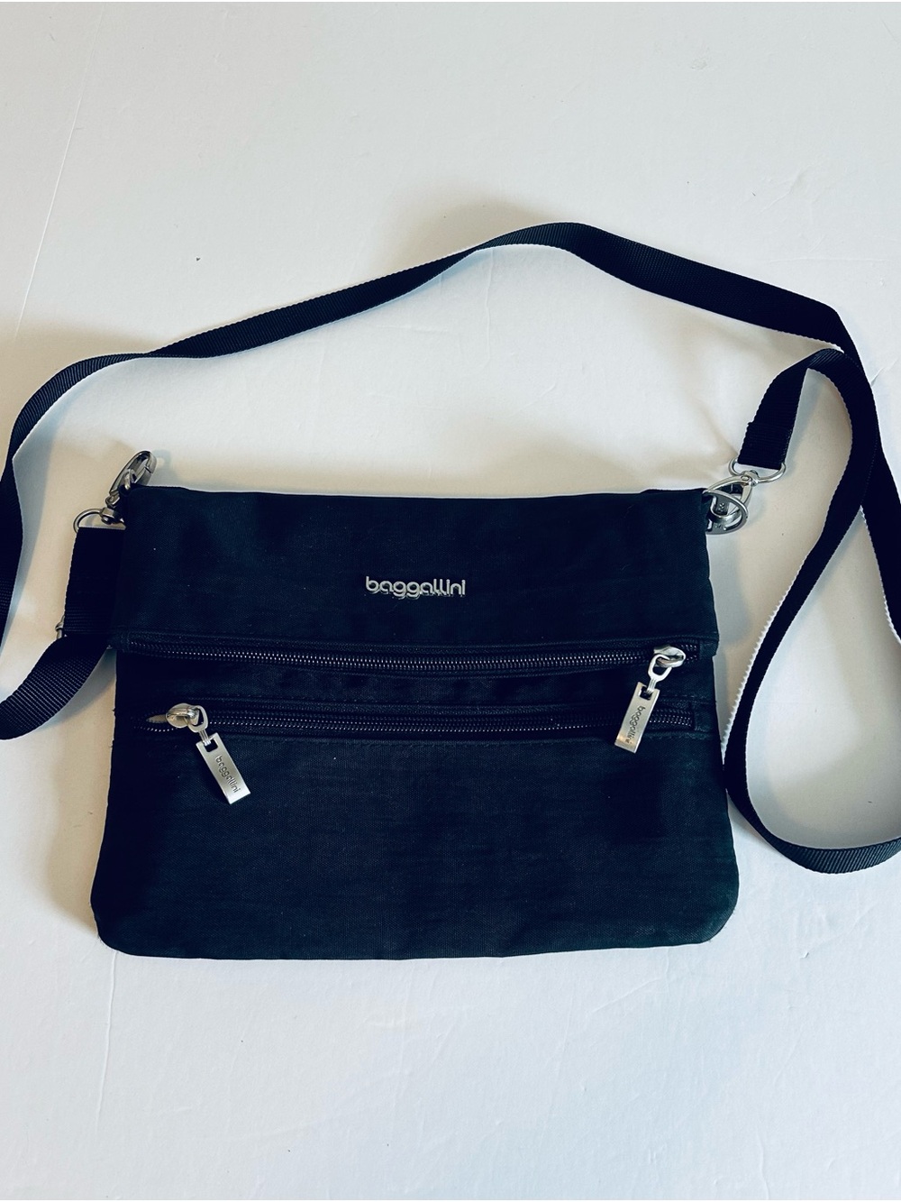 Baggallini Black Nylon Crossbody Bag with Silver Hardware
